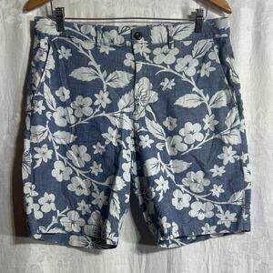 Gap Bermuda Shorts 33 10" Inseam Blue White Floral Tropical Preppy